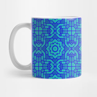 Interlocking Brick Kaleidoscope Blue Green Mug